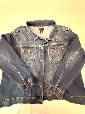 JNY Jones New York 1X Denim Knit Jacket Stretch Plus Size Blue